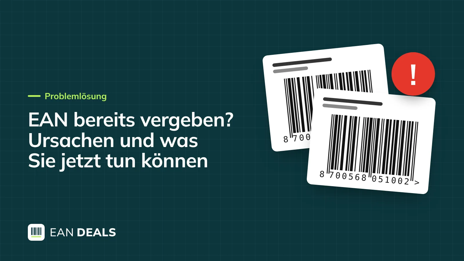 Warnsymbol neben einem Barcode-Etikett, das auf einem Marktplatz bereits zugeordnet ist
